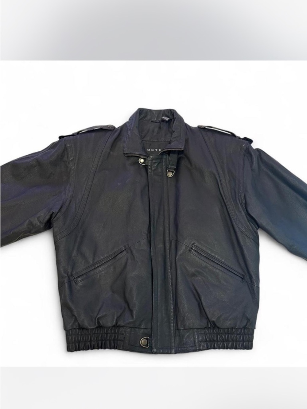 Black leather bomber jacket XL